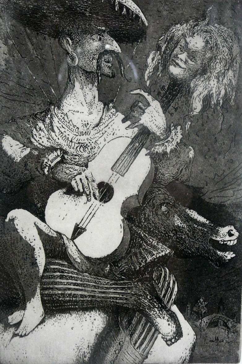 Caspar Walter Rauh, Den rechten Ton finden, Radierung 1958